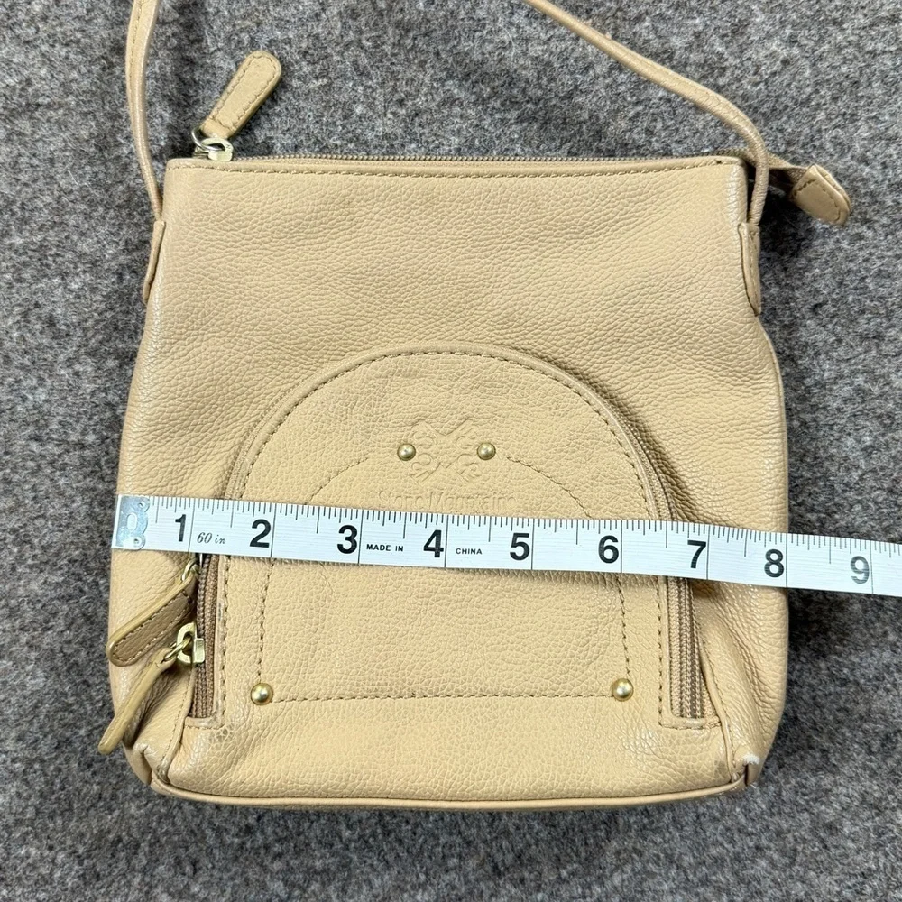 Vintage Stone Mountain Tan Cream Leather Small Crossbody Bag Zip Closure Western - Picture 8 of 12